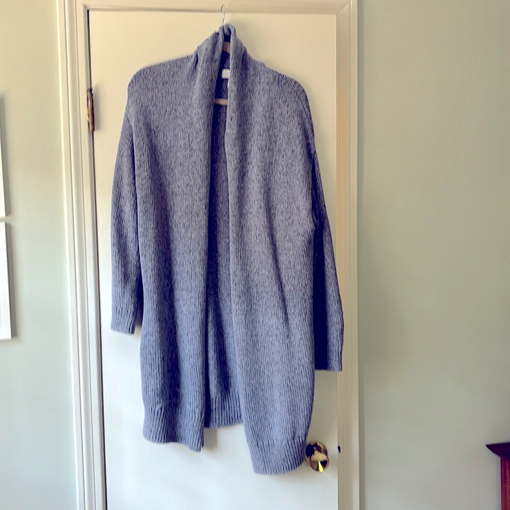 Blue long shawl collar cardigan